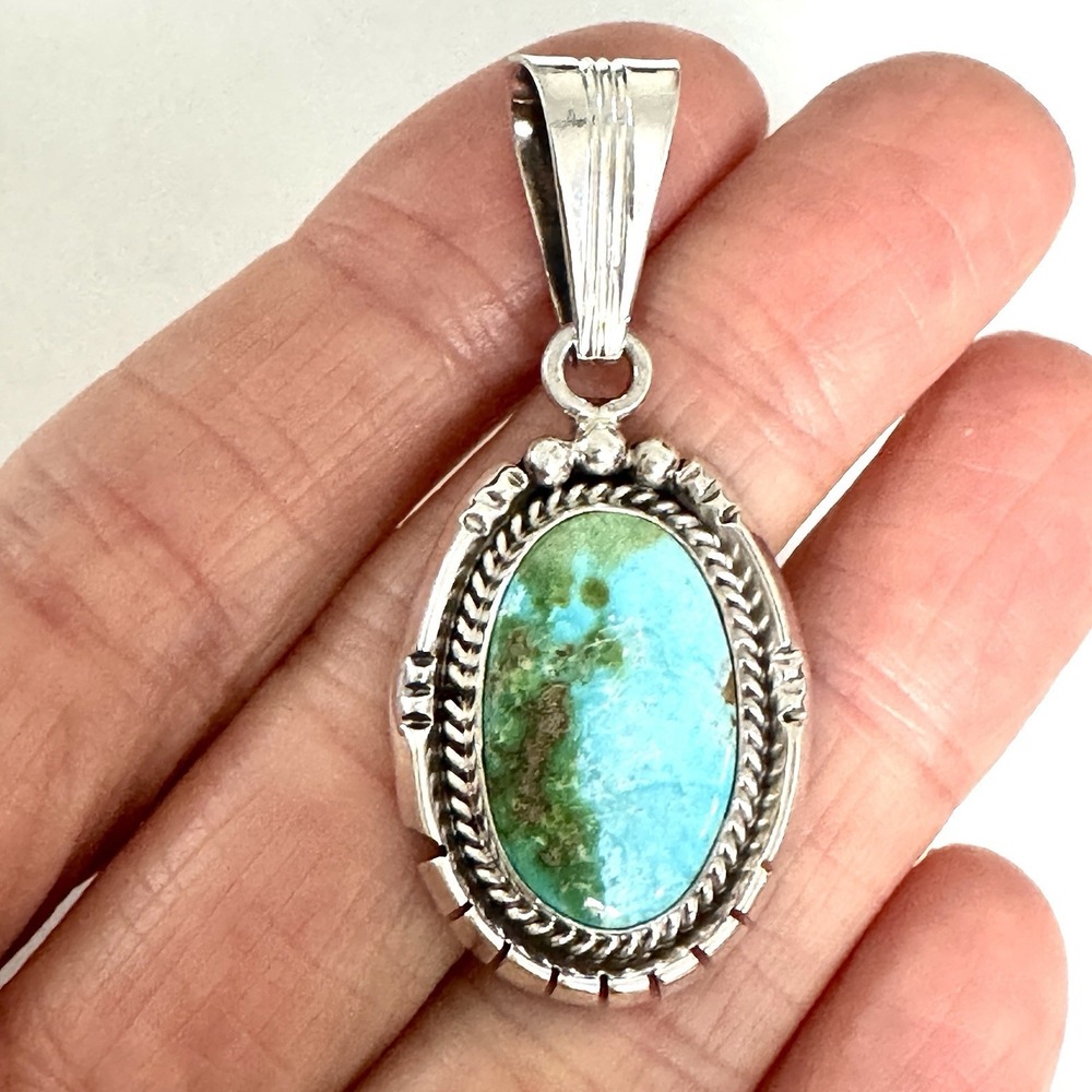 Navajo Pendant Sonoran Gold Turquoise Signed Yellowhair Oval Sterling‎ 925 USA